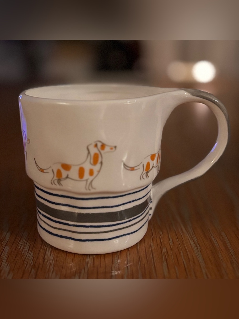 Anthropologie Dachshund/wiener dog striped ceramic mug